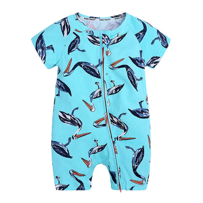 A a new conjoined baby cotton summer home clothes for boys and girls on behalf of INS thin climbing clothes with double zippers. - Mixbatch