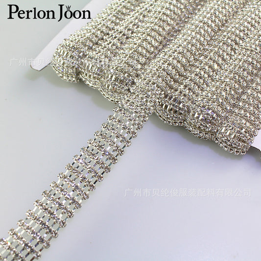 A   Six rows of silver-colored welded chains, rhinestones, diamonds, wedding dresses, shoes, clothing decoration, handmade DIY accessories - Mixbatch