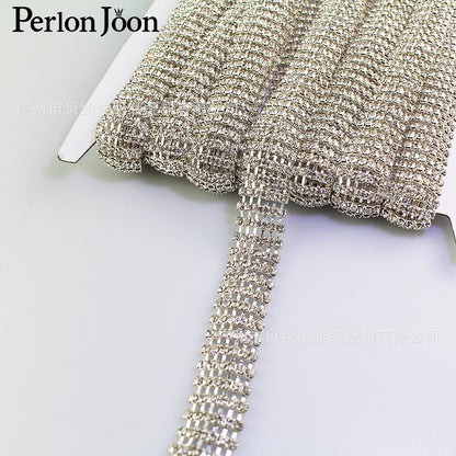 A   Six rows of silver-colored welded chains, rhinestones, diamonds, wedding dresses, shoes, clothing decoration, handmade DIY accessories - Mixbatch