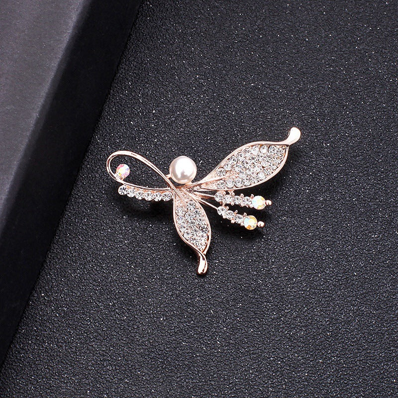 A Korean new fashion high-end brooch women's rhinestone silk scarf buckle anti-light buckle crystal brooch pin pearl jewelry - Mixbatch