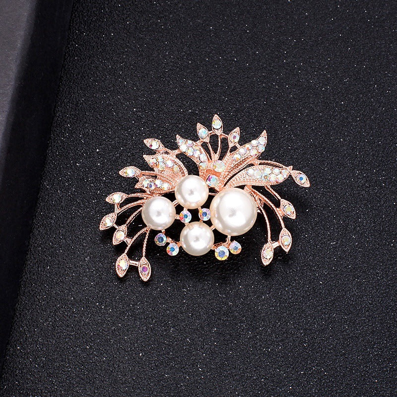 A Korean new fashion high-end brooch women's rhinestone silk scarf buckle anti-light buckle crystal brooch pin pearl jewelry - Mixbatch