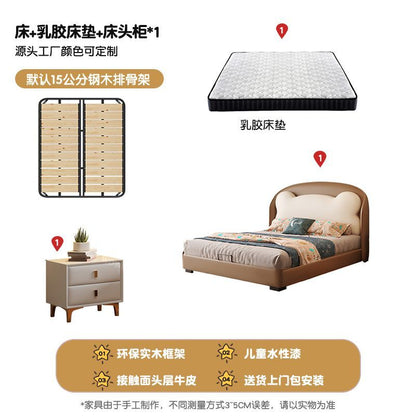 P Bear bed soft bag with storage children's bed children's room small apartment fun shape top layer cowhide solid wood boy bed