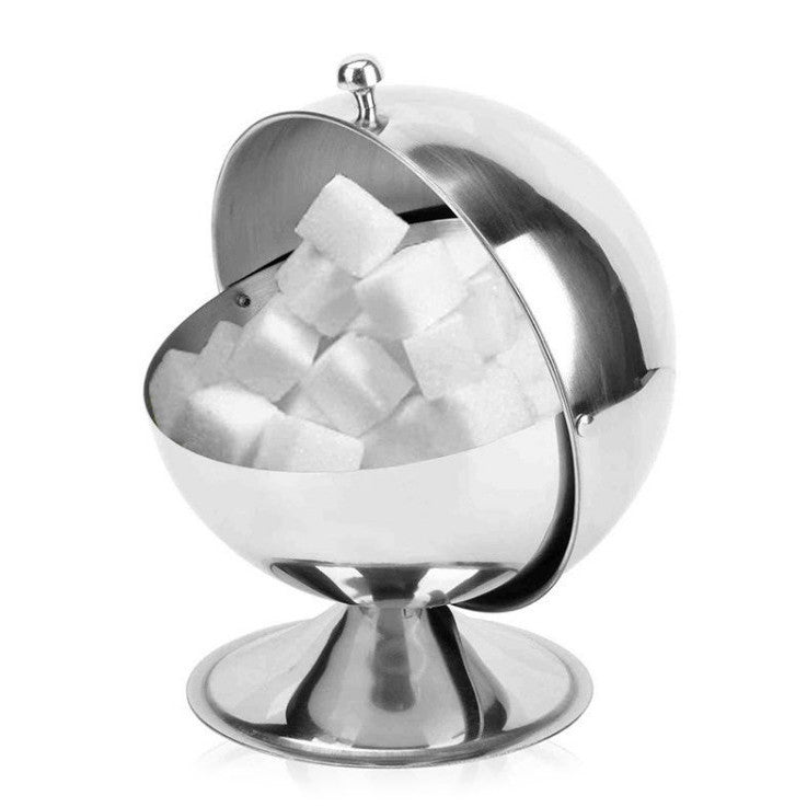 304 stainless steel sugar cube spherical seasoning jar flip storage jar creative seasoning jar tea candy jar sugar cup - Mixbatch