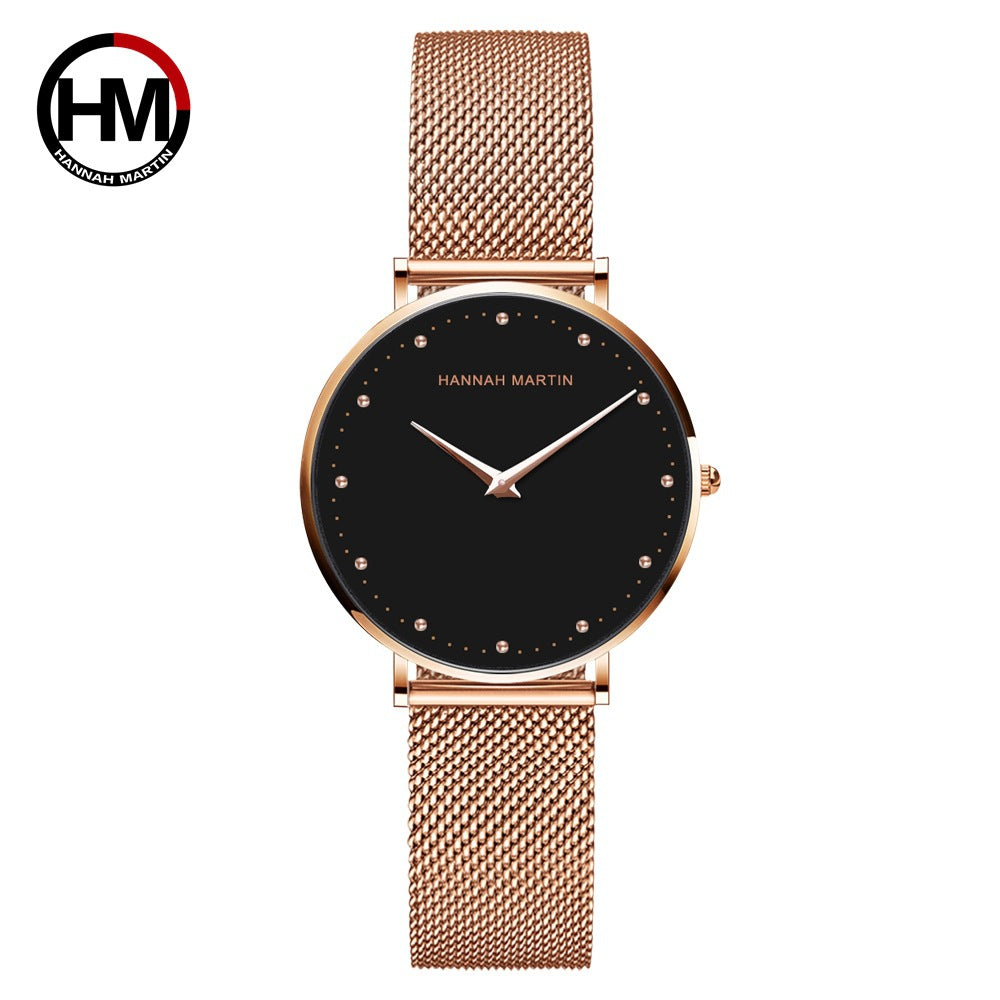A new Japanese movement cross-border waterproof ladies watch quartz watches stainless steel mesh belt watch