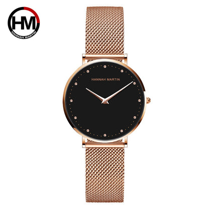 A new Japanese movement cross-border waterproof ladies watch quartz watches stainless steel mesh belt watch