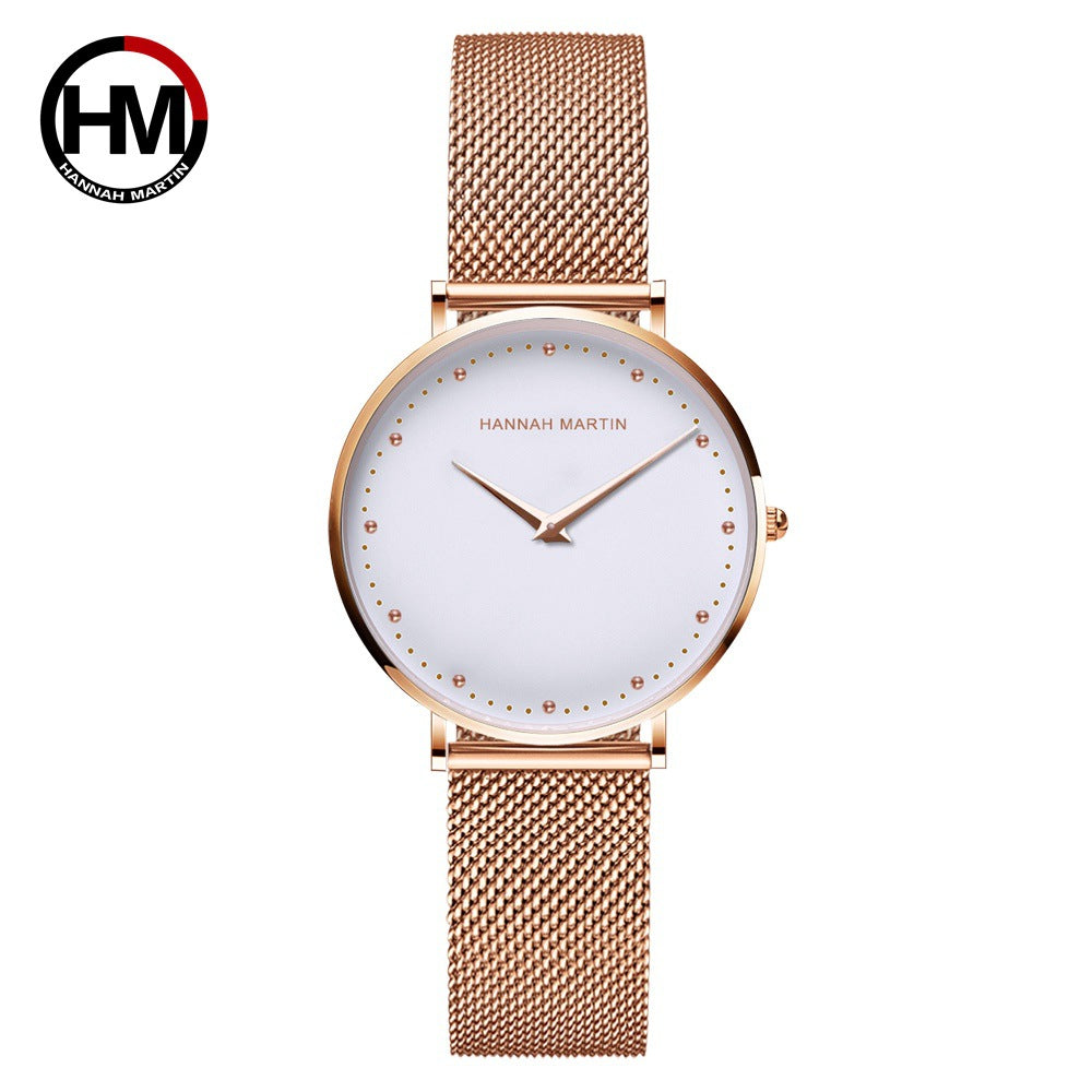 A new Japanese movement cross-border waterproof ladies watch quartz watches stainless steel mesh belt watch