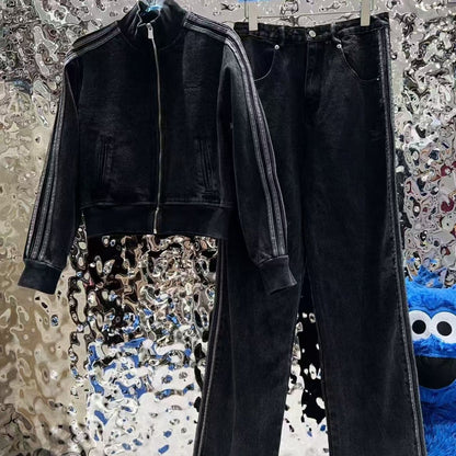 P denim jacket two-piece set