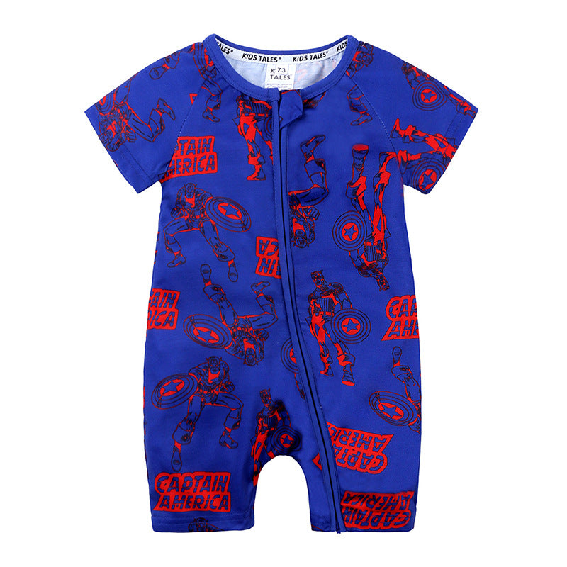 A a new conjoined baby cotton summer home clothes for boys and girls on behalf of INS thin climbing clothes with double zippers. - Mixbatch