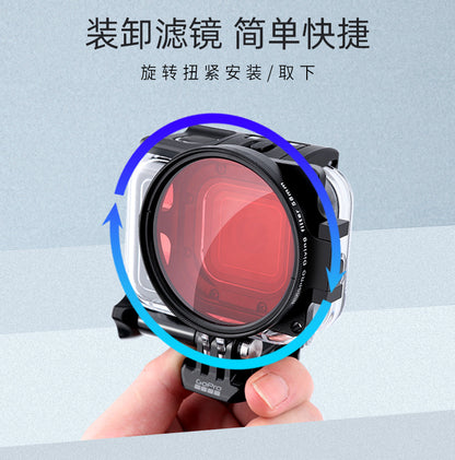 A Compatible with Hero8 Original Diving Case Adapter Ring 58mm Filter Red/Purple Flip Filter Macro Lens