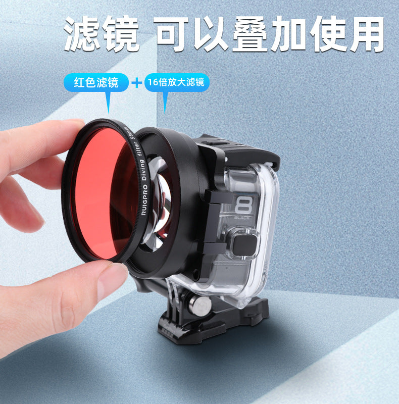 A Compatible with Hero8 Original Diving Case Adapter Ring 58mm Filter Red/Purple Flip Filter Macro Lens