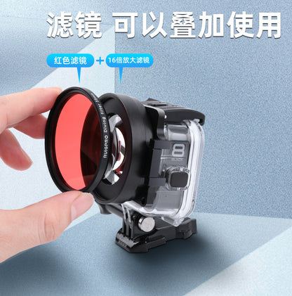 A Compatible with Hero8 Original Diving Case Adapter Ring 58mm Filter Red/Purple Flip Filter Macro Lens