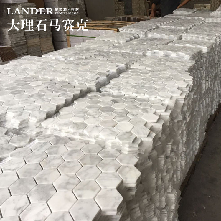 A natural marble mosaic hexagonal brick bathroom wall brick