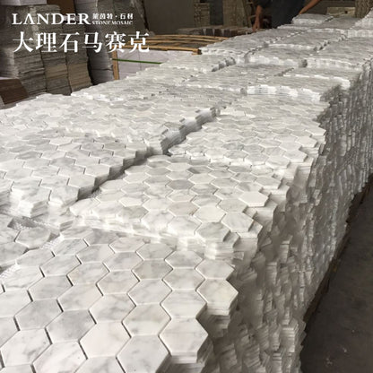 A natural marble mosaic hexagonal brick bathroom wall brick