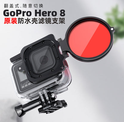 A Compatible with Hero8 Original Diving Case Adapter Ring 58mm Filter Red/Purple Flip Filter Macro Lens