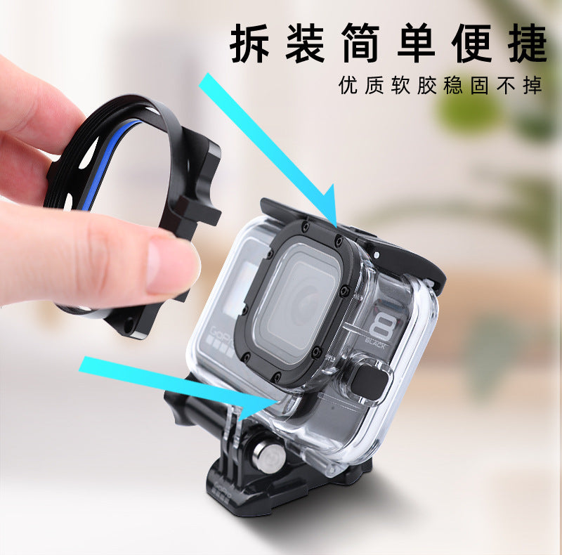 A Compatible with Hero8 Original Diving Case Adapter Ring 58mm Filter Red/Purple Flip Filter Macro Lens