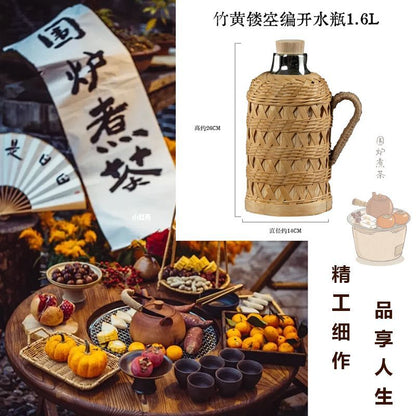 P Bamboo Kettle Household Retro Traditional Hot Water Boiling Bottle Old-fashioned Thermos Bottle Glass Liner