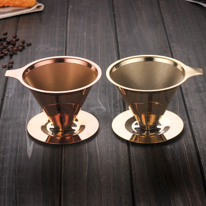 A 304 food grade stainless steel integrated coffee filter gold hand flush household drip filter cup filter