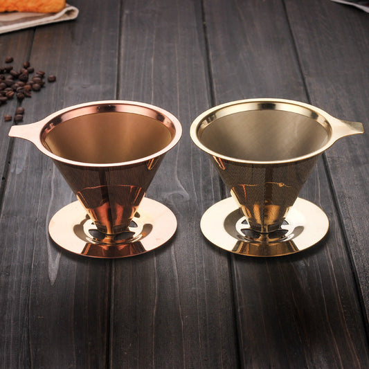 A 304 food grade stainless steel integrated coffee filter gold hand flush household drip filter cup filter