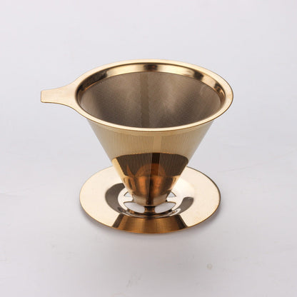 A 304 food grade stainless steel integrated coffee filter gold hand flush household drip filter cup filter