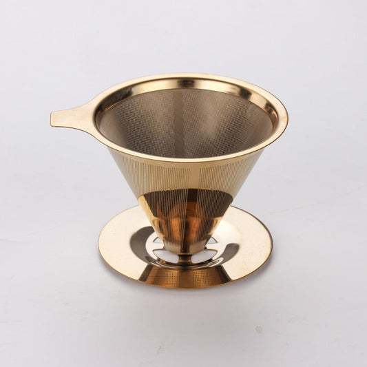 A 304 food grade stainless steel integrated coffee filter gold hand flush household drip filter cup filter