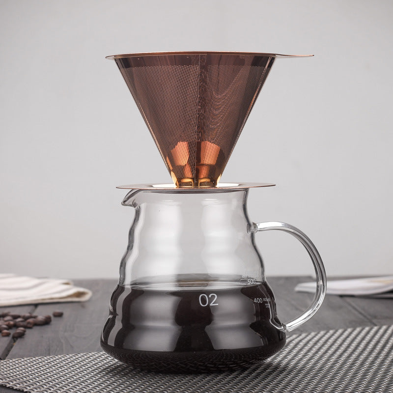 A 304 food grade stainless steel integrated coffee filter gold hand flush household drip filter cup filter