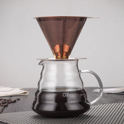 A 304 food grade stainless steel integrated coffee filter gold hand flush household drip filter cup filter