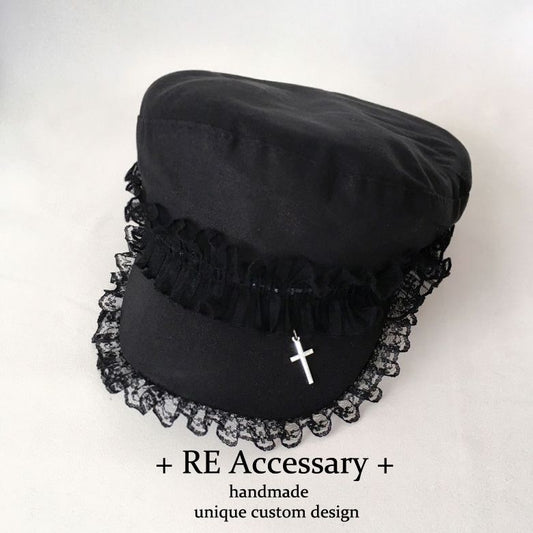 P black lace hat