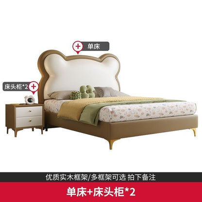 P soft bag solid wood bed children's bed boys and girls single bed European children Internet celebrity simple modern cloud soft bag bed