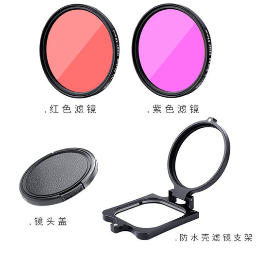 A Compatible with Hero8 Original Diving Case Adapter Ring 58mm Filter Red/Purple Flip Filter Macro Lens