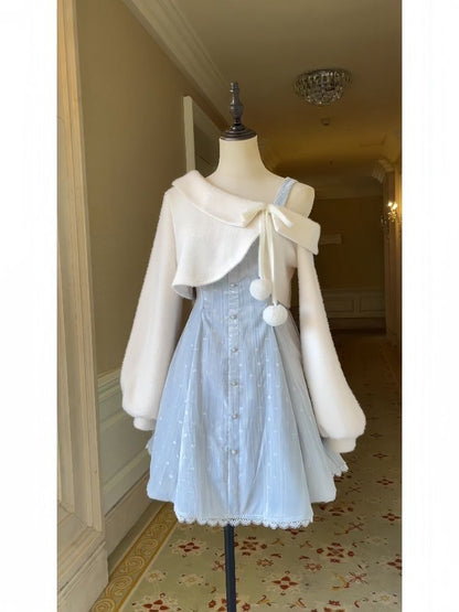 P girly autumn and winter long-sleeved soft waxy vest jacket suspender waist dress sweet age-reducing suit women