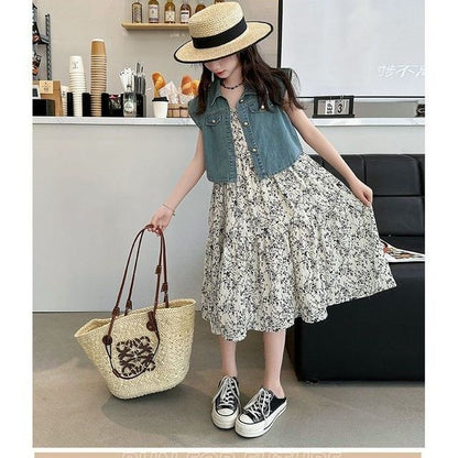 P girls summer summer denim vest two-piece set