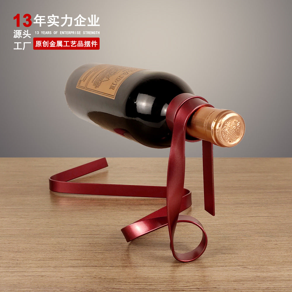 A Metal ribbon suspension ornament Creative balance Wine rack Interior decoration Modern home gift