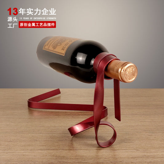 A Metal ribbon suspension ornament Creative balance Wine rack Interior decoration Modern home gift