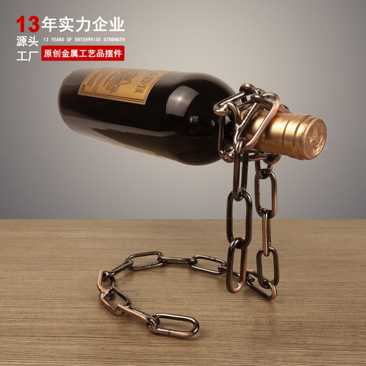 A magical suspended iron chain wine rack metal chain handicrafts personalized creative hotel bar ornament