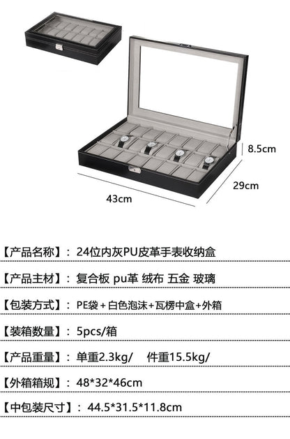 A Cross-border watch box spot wholesale pu leather 20-bit 24-bit watch storage box