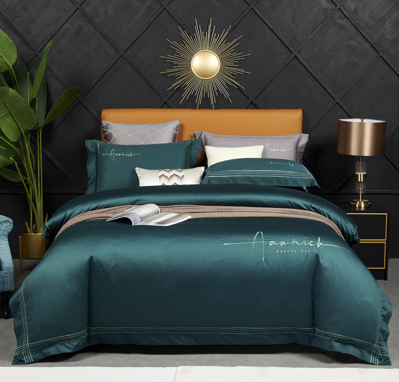 Luxury high-end 100s double strand horse cotton four piece set of pure cotton letter show hotel solid color bedding 4 pieces - Mixbatch
