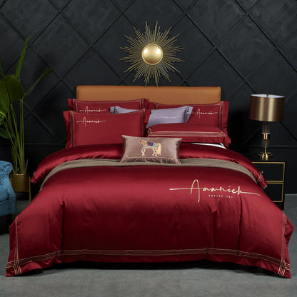 Luxury high-end 100s double strand horse cotton four piece set of pure cotton letter show hotel solid color bedding 4 pieces - Mixbatch