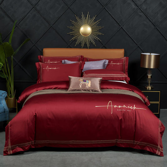 Luxury high-end 100s double strand horse cotton four piece set of pure cotton letter show hotel solid color bedding 4 pieces - Mixbatch