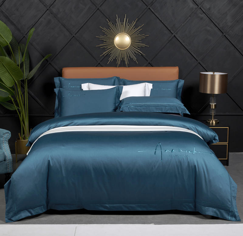 Luxury high-end 100s double strand horse cotton four piece set of pure cotton letter show hotel solid color bedding 4 pieces - Mixbatch