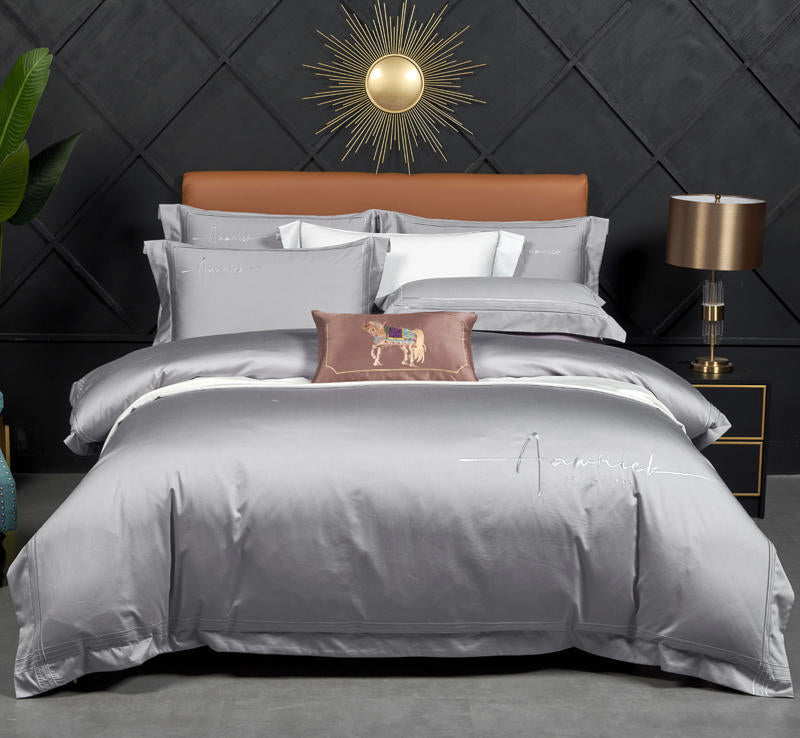 Luxury high-end 100s double strand horse cotton four piece set of pure cotton letter show hotel solid color bedding 4 pieces - Mixbatch