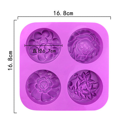 A all than, silicone cake mold 4 even round different flowers, chocolate mold DIY three-dimensional handmade aromatherapy soap mold MOQ;10 PIECE - Mixbatch