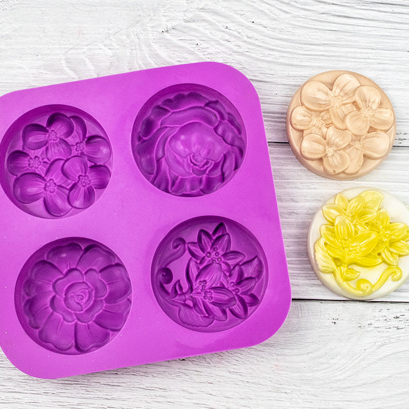 A all than, silicone cake mold 4 even round different flowers, chocolate mold DIY three-dimensional handmade aromatherapy soap mold MOQ;10 PIECE - Mixbatch