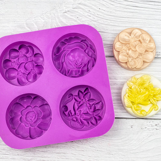 A all than, silicone cake mold 4 even round different flowers, chocolate mold DIY three-dimensional handmade aromatherapy soap mold MOQ;10 PIECE - Mixbatch