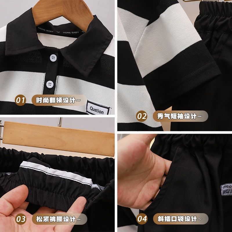 Boys' summer short-sleeved cotton suit Polo shirt medium and small children's casual high-end thin children's clothes for one to ten years old