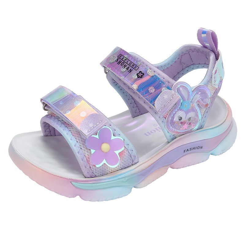 P girls sandals children's beach girls Xiaoxiangfeng summer sandals 6-12 years old students soft-soled non-slip older children's shoes