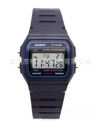 A popular retro digital display timing alarm clock lights multi-functional sports student electronic watch cold light F-91W