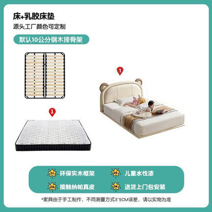 P children's cream wind modern minimalist leather children's bed suspended bedroom furniture girl soft bag single bed