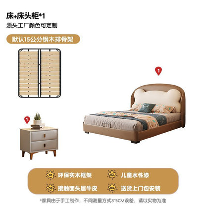 P Bear bed soft bag with storage children's bed children's room small apartment fun shape top layer cowhide solid wood boy bed