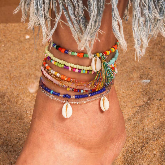 A new European and American versatile colored rice bead anklet - Mixbatch