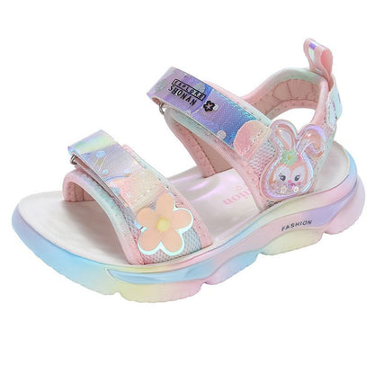 P girls sandals children's beach girls Xiaoxiangfeng summer sandals 6-12 years old students soft-soled non-slip older children's shoes